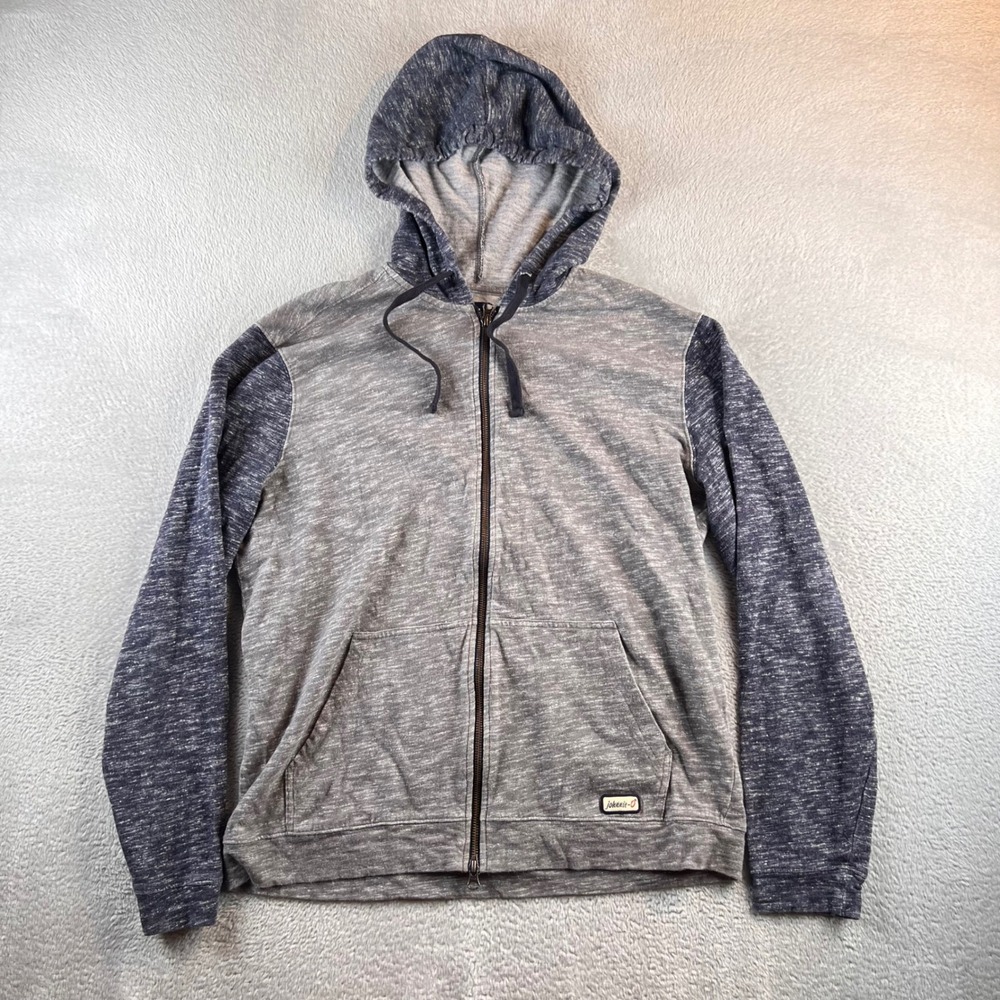 johnnie-O Mens Full Zip Hoodie Space Dye Heathered Grey Blue Large